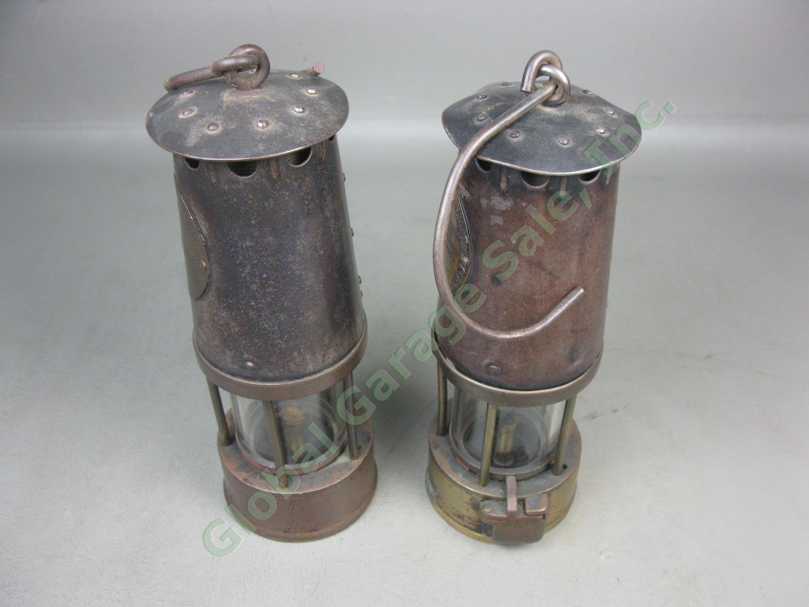 2 Vtg Antique Brass Protector Lamp Lighting Co Eccles Miner Safety Lanterns Lot 3