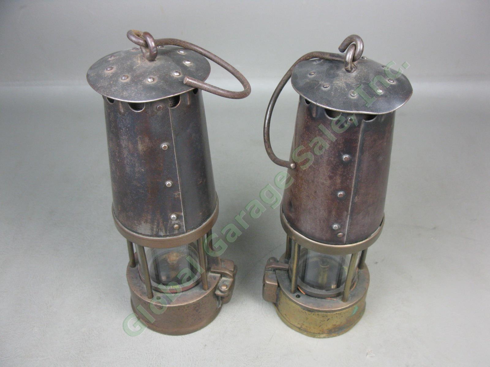 2 Vtg Antique Brass Protector Lamp Lighting Co Eccles Miner Safety Lanterns Lot 4