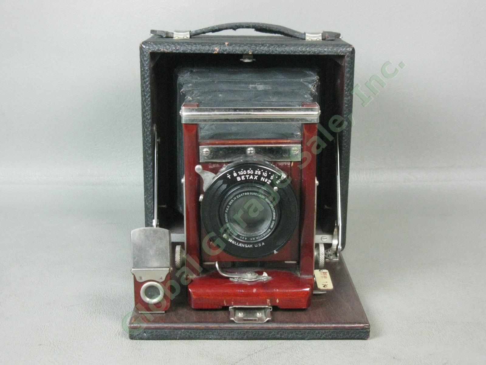 Antique Gundlach 4x5 Folding Camera Wollensack Betax No 2 f/6.3 Series IV Lens 1