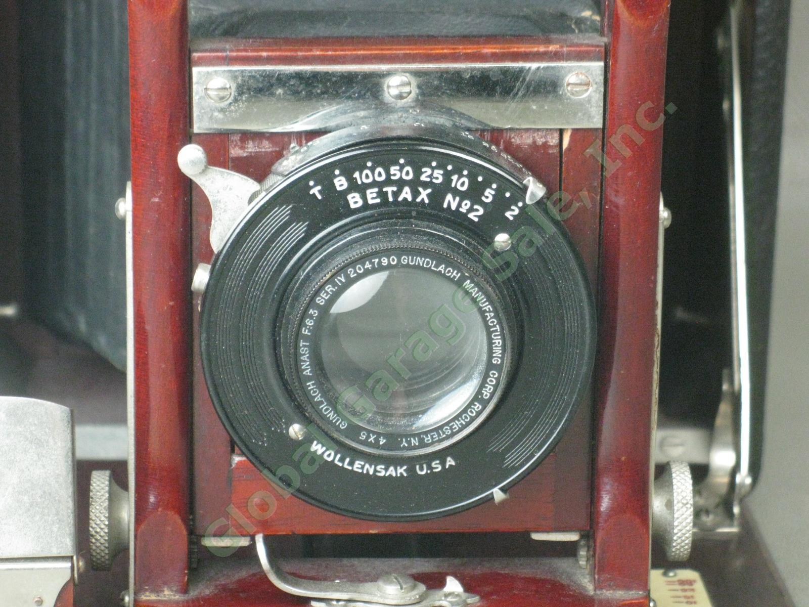 Antique Gundlach 4x5 Folding Camera Wollensack Betax No 2 f/6.3 Series IV Lens 6