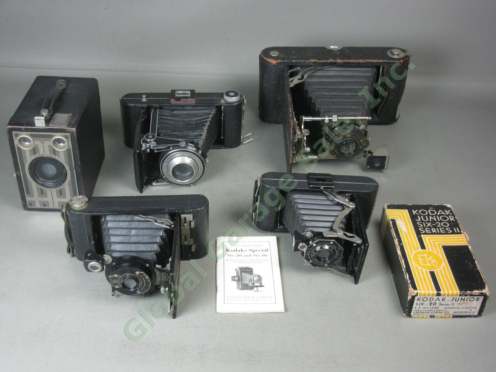 5 Vtg Antique Kodak Cameras Lot A 120 122 Six-20 No 2 Folding Brownie Six-16 Box