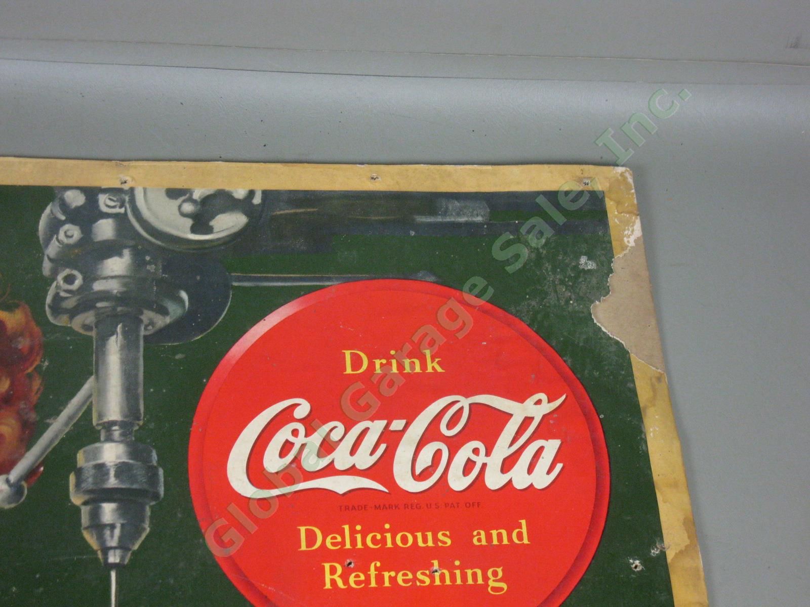 Rare Vtg WW2-Era 1943 Coca-Cola Cardboard Sign Face Your Job Refreshed 20"x 36" 3