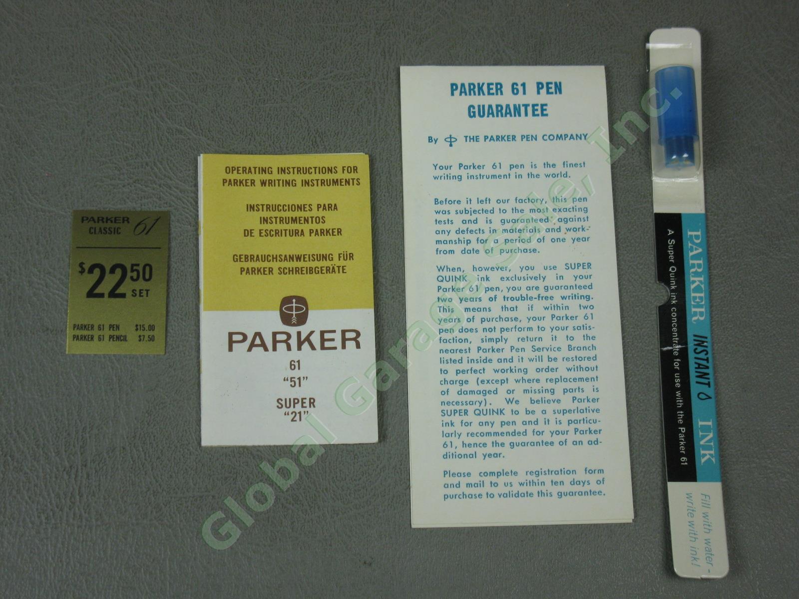 Vintage Parker 61 Classic Black Fountain Pen Mechanical Pencil Set Box Tags NR 7