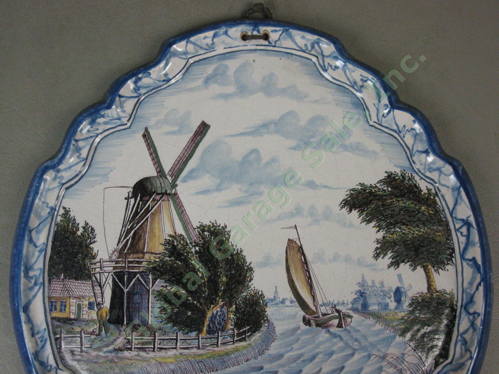 Antique Royal Tichelaar Makkum Majolica Dutch Plaque Plate Windmill Delft Blue 1