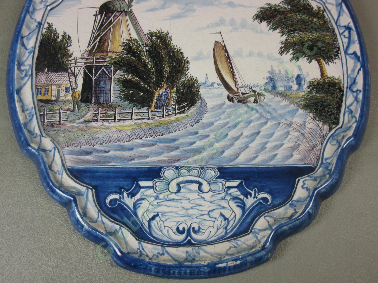 Antique Royal Tichelaar Makkum Majolica Dutch Plaque Plate Windmill Delft Blue 2