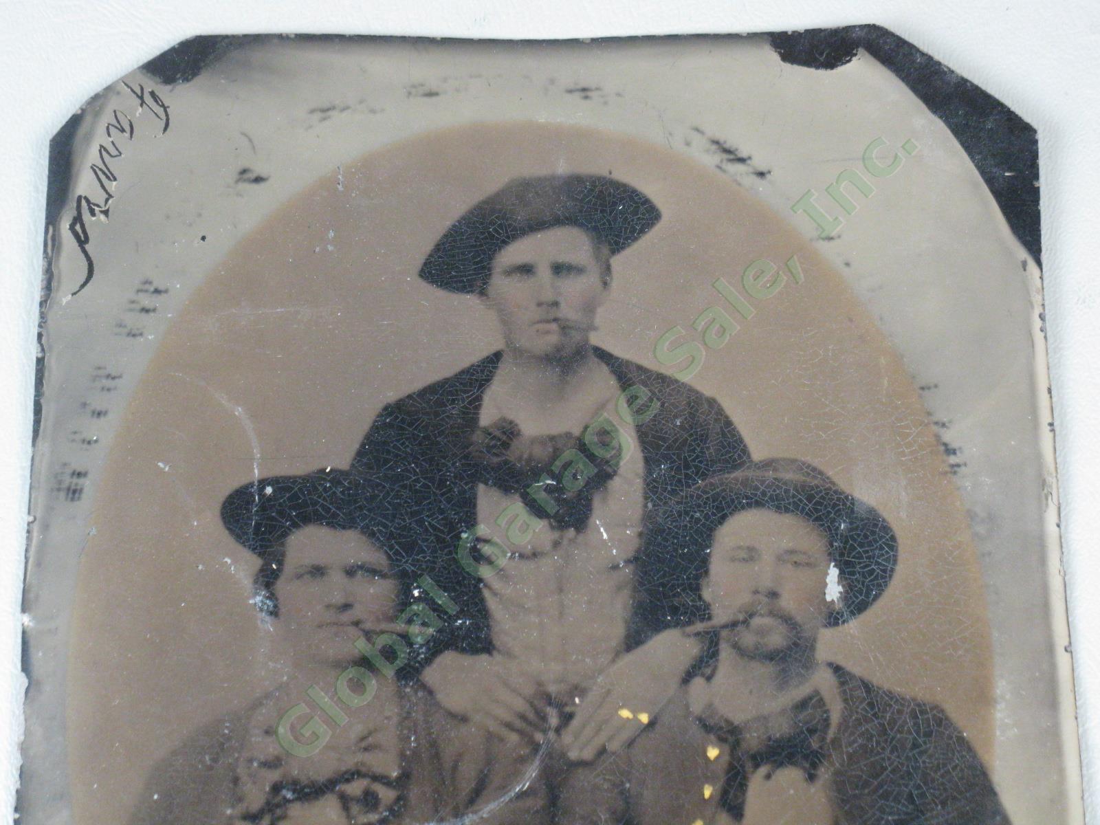 Antique Whole Plate Tintype Photo 6.5"x8.5" Man Woman Cigars Portrait Farved NR! 1
