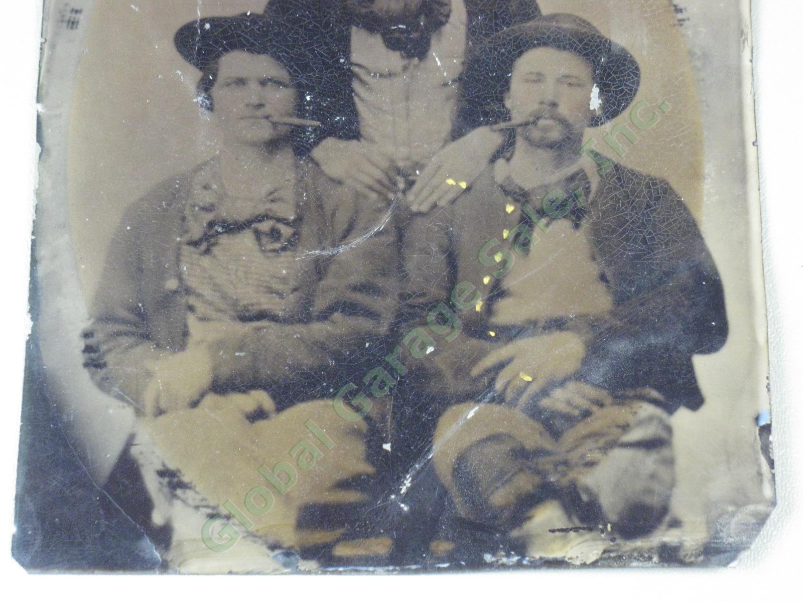 Antique Whole Plate Tintype Photo 6.5"x8.5" Man Woman Cigars Portrait Farved NR! 2