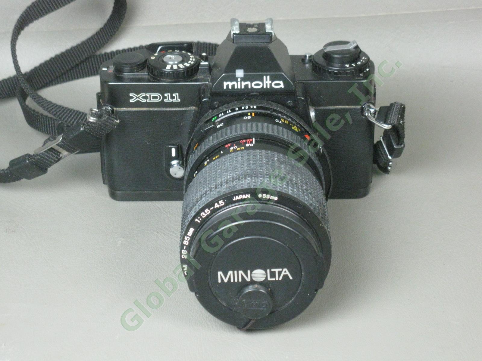 Minolta XD-11 SLR Camera MD 28-85mm 1:3.5-4.5 Zoom Lens Auto 320X Flash +Manuals 1