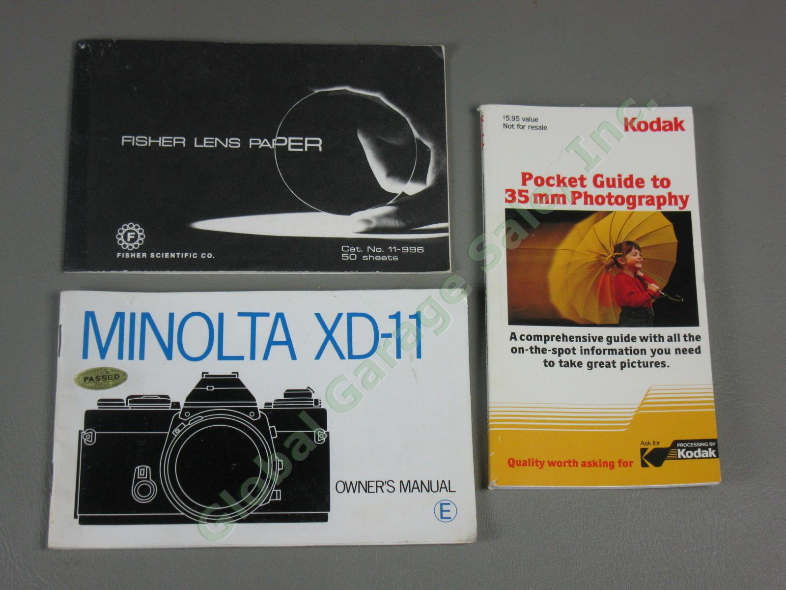 Minolta XD-11 SLR Camera MD 28-85mm 1:3.5-4.5 Zoom Lens Auto 320X Flash +Manuals 12