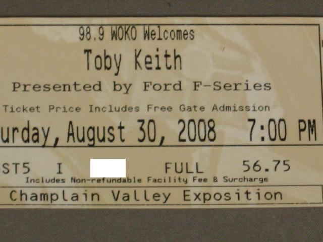 2 Toby Keith Tickets Tix 8/30 August 30th Vermont 1