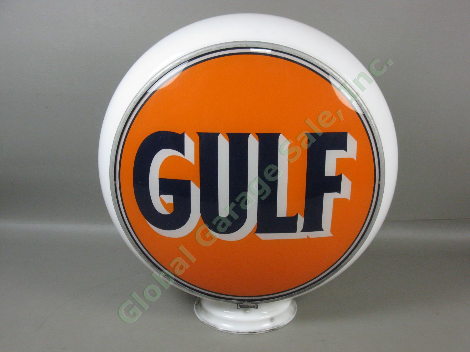 Vtg Antique Original 16" Gulf Gas Station Pump Milk Glass Advertising Globe Sign