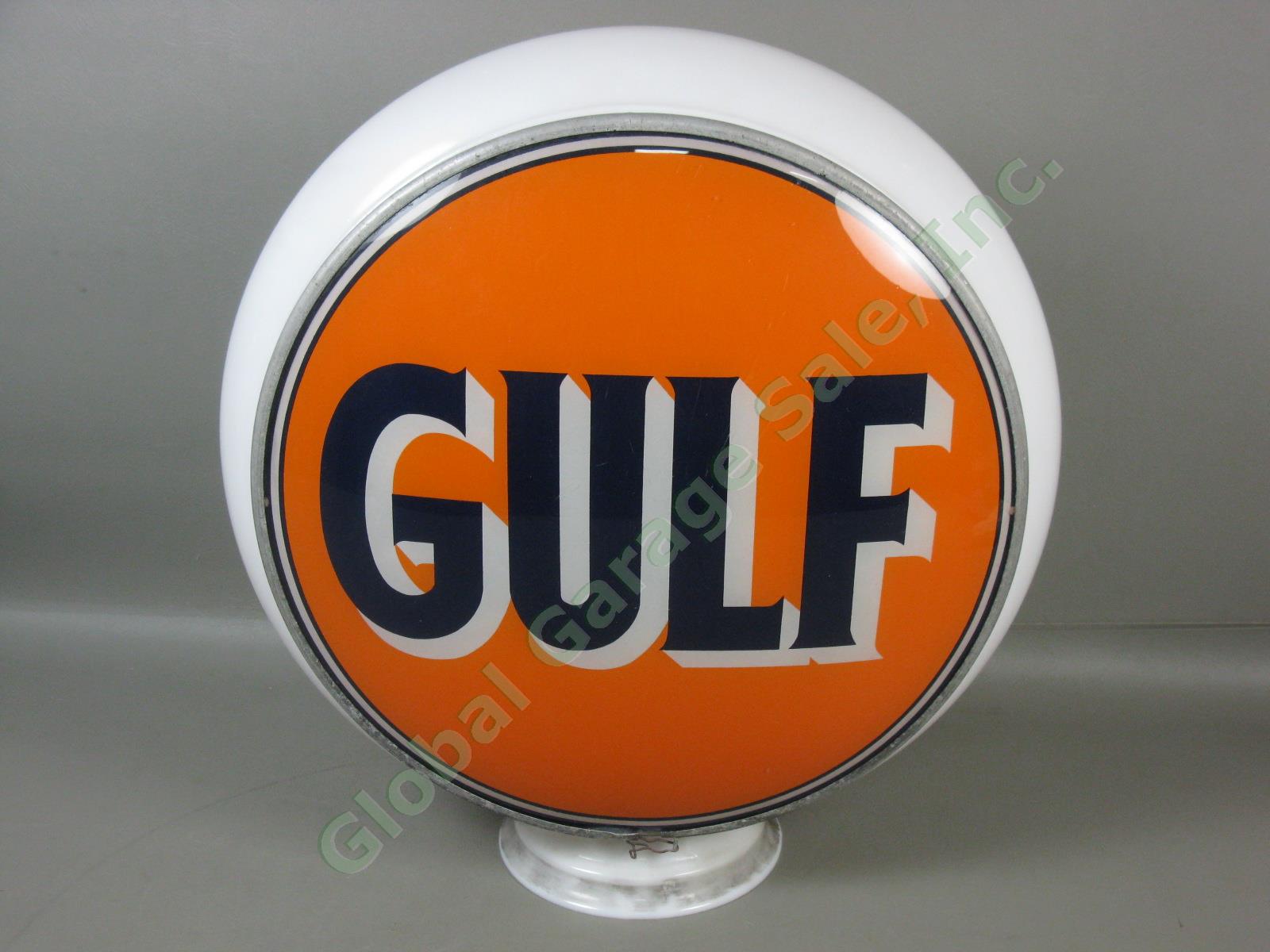 Vtg Antique Original 16" Gulf Gas Station Pump Milk Glass Advertising Globe Sign 3