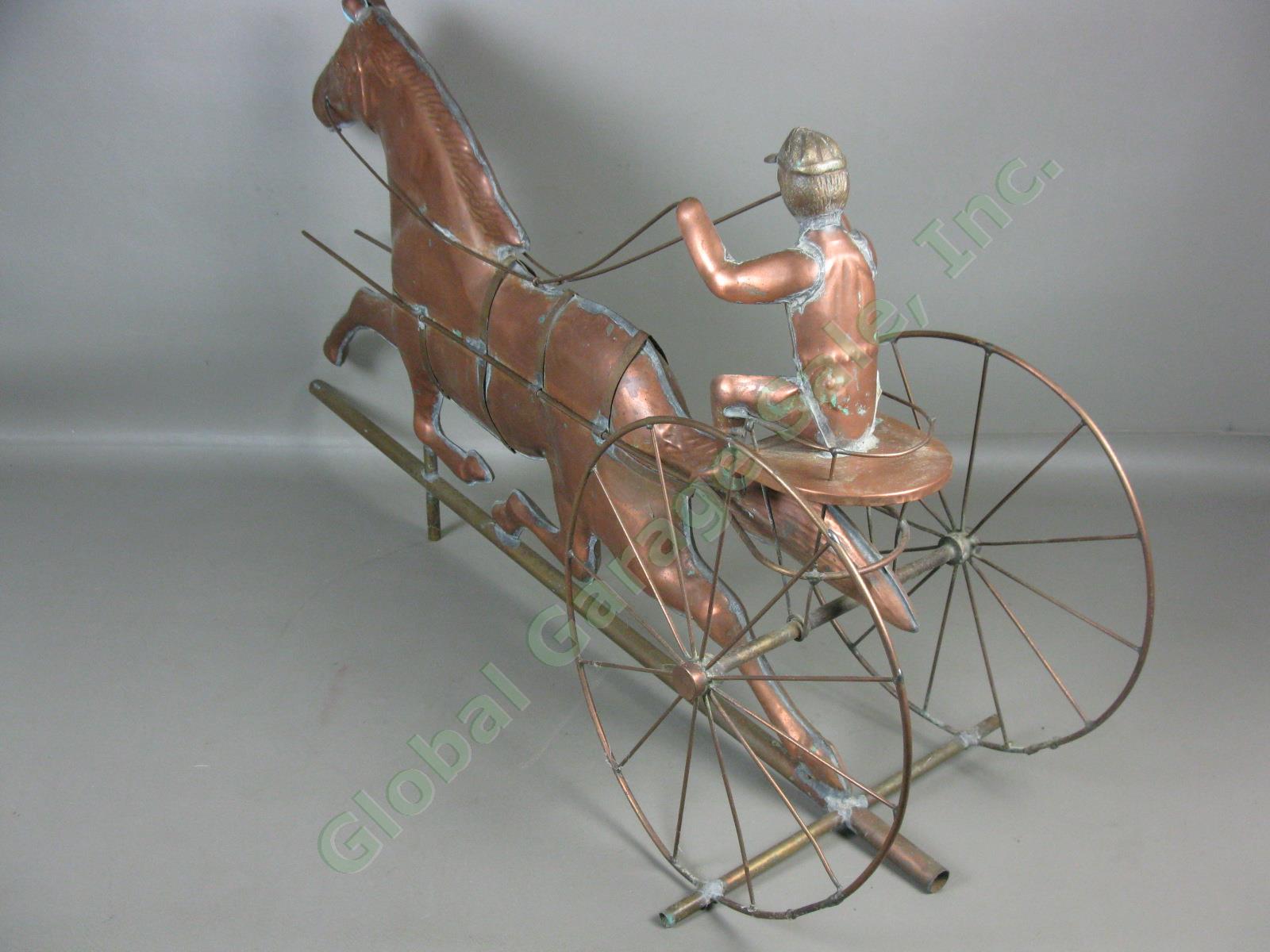 Vtg Antique Copper Horse Harness Racing Jockey Sulky Weathervane 32" Long NR! 9
