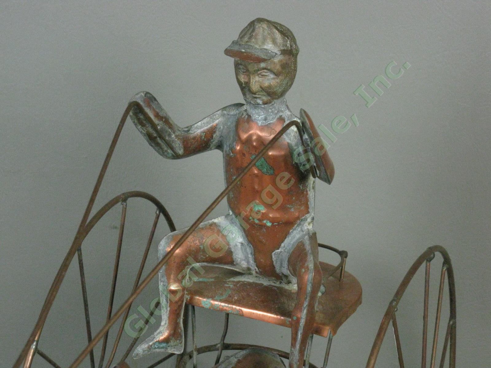 Vtg Antique Copper Horse Harness Racing Jockey Sulky Weathervane 32" Long NR! 10