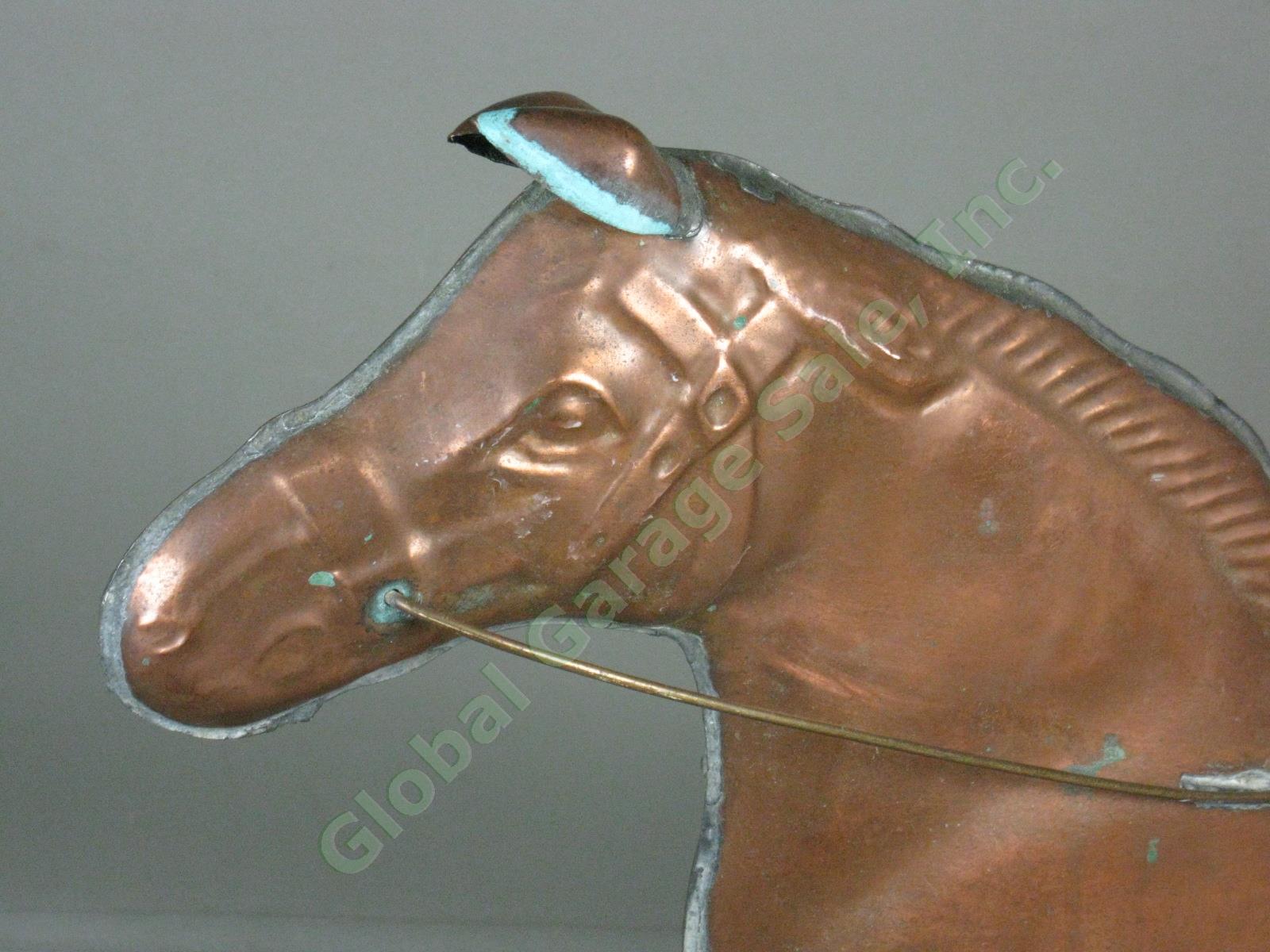 Vtg Antique Copper Horse Harness Racing Jockey Sulky Weathervane 32" Long NR! 11