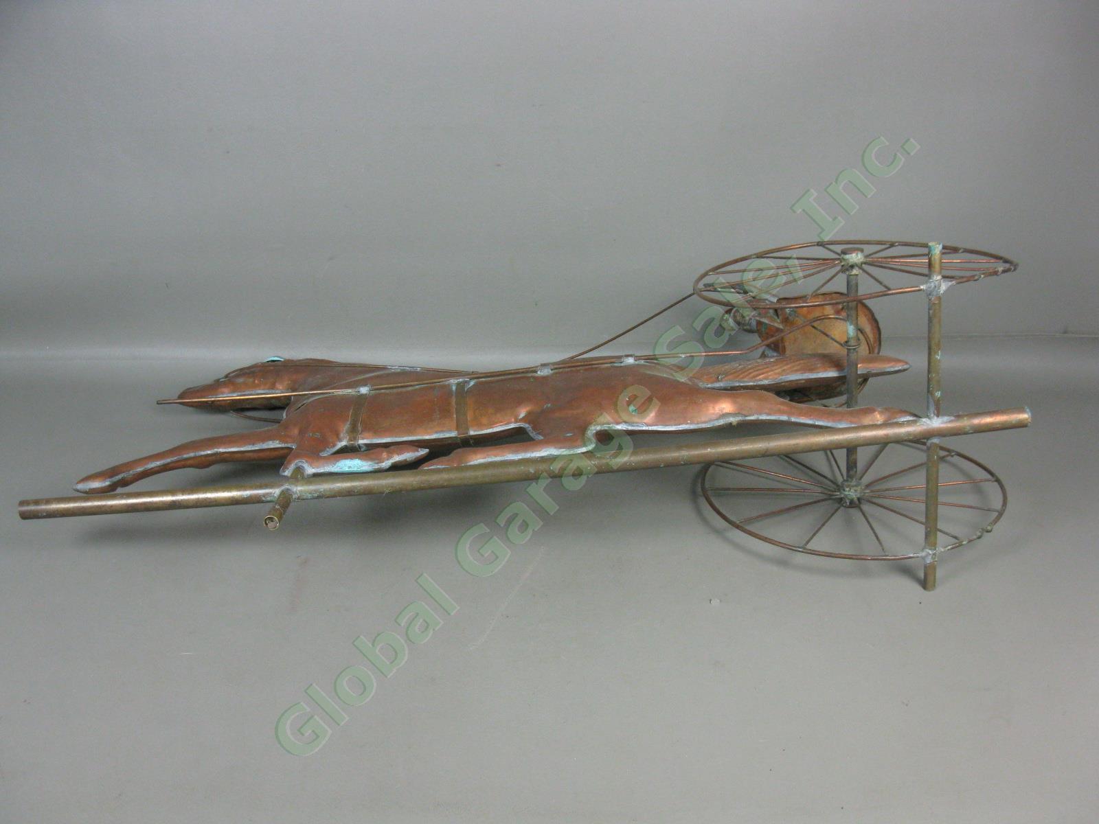 Vtg Antique Copper Horse Harness Racing Jockey Sulky Weathervane 32" Long NR! 12