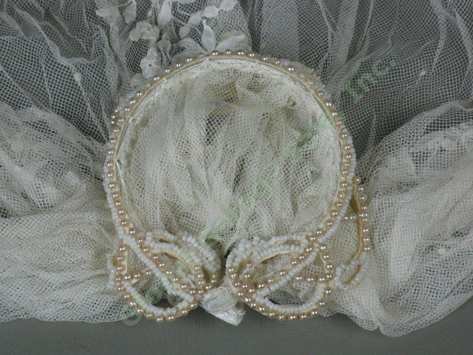 Vtg Antique 1926 Beaded Wedding Dress Gown Wax Flower Tiara Lace Veil Headpiece 18