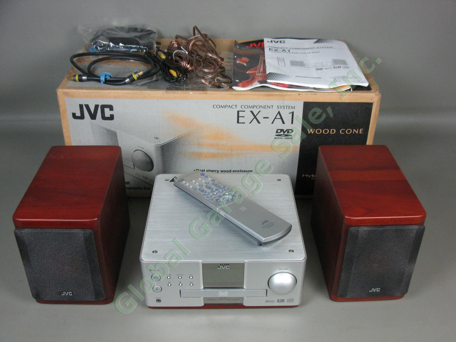 JVC EX-A1 Compact Stereo System DVD/CD Receiver Wood Cone Speakers Remote NR