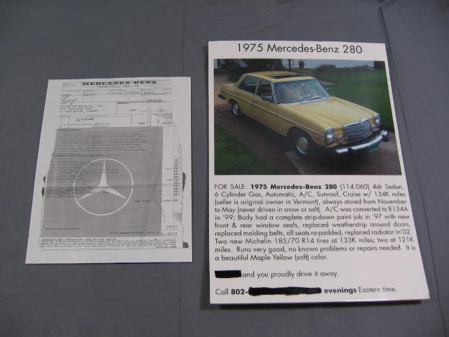 1975 Mercedes Benz 280 4-Door Sedan 2nd Owner Exc Cond! 43