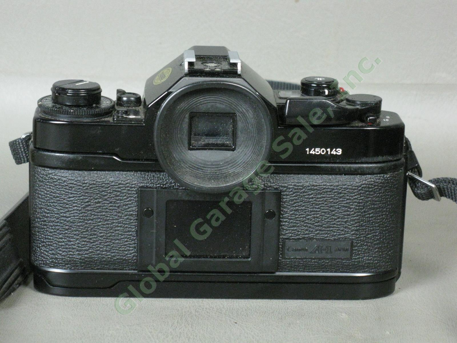 Canon A-1 SLR Camera 50mm f/1.4 f/1.8 FD Macro f/3.5 Lens Minolta Flash Bundle 3