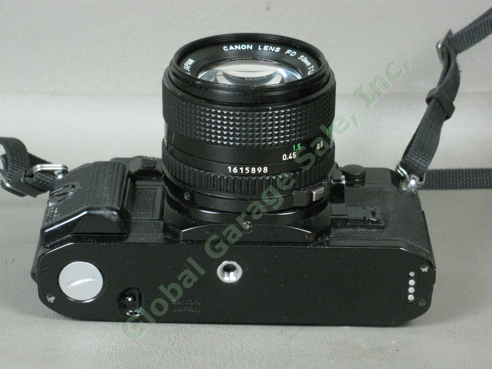 Canon A-1 SLR Camera 50mm f/1.4 f/1.8 FD Macro f/3.5 Lens Minolta Flash Bundle 6