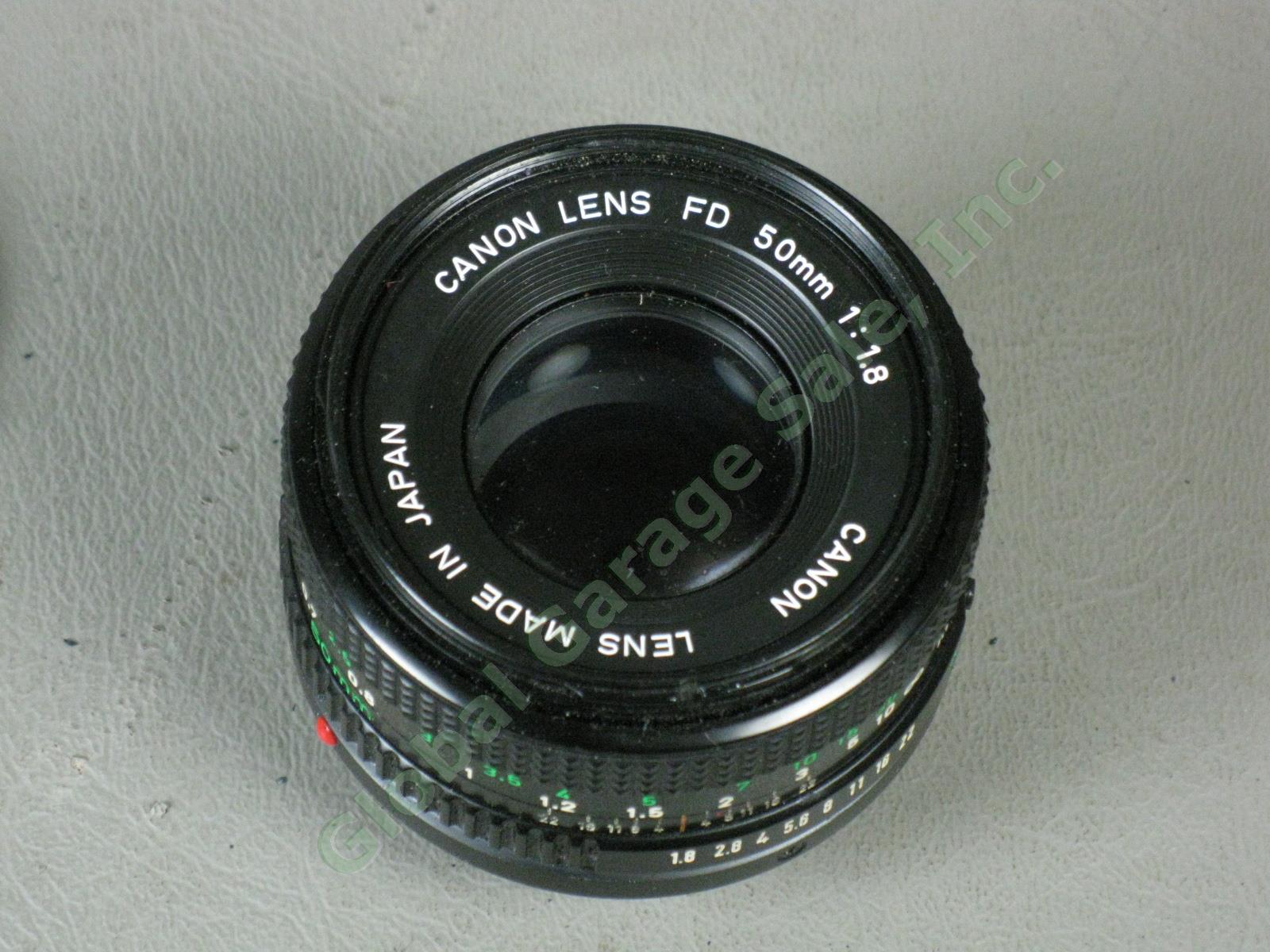 Canon A-1 SLR Camera 50mm f/1.4 f/1.8 FD Macro f/3.5 Lens Minolta Flash Bundle 8
