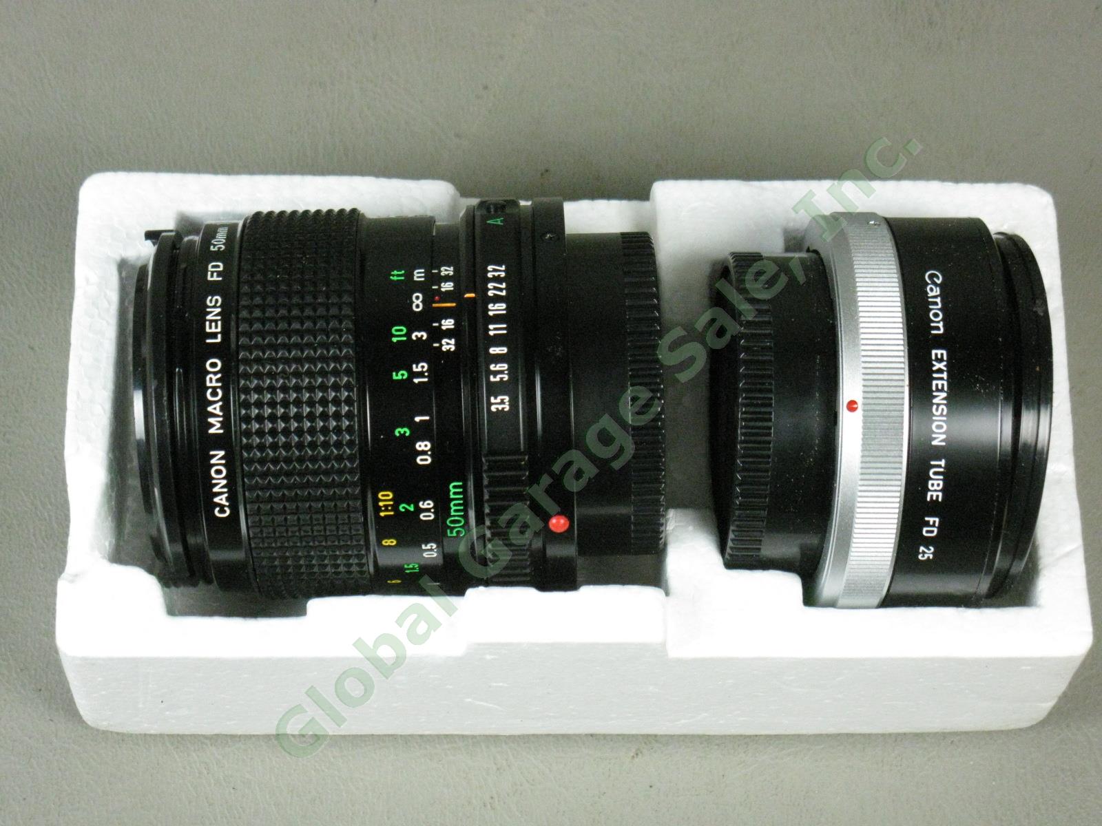 Canon A-1 SLR Camera 50mm f/1.4 f/1.8 FD Macro f/3.5 Lens Minolta Flash Bundle 9
