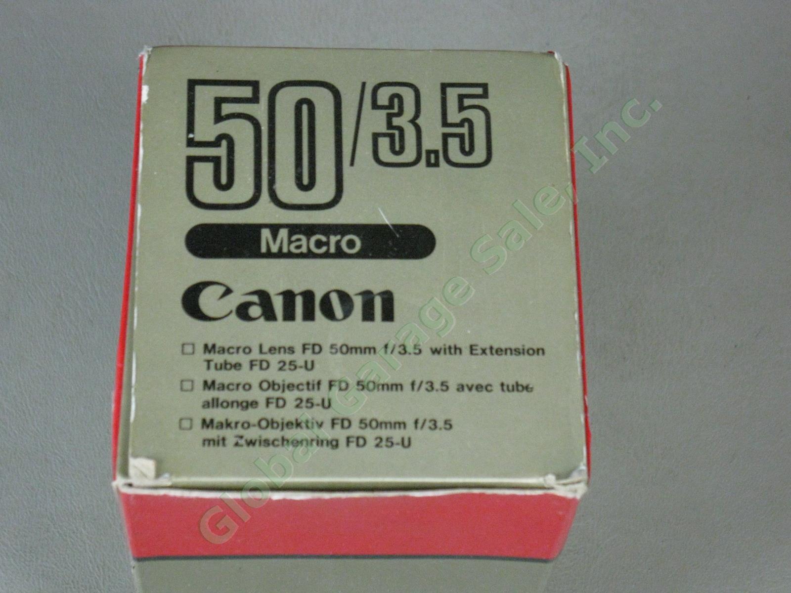Canon A-1 SLR Camera 50mm f/1.4 f/1.8 FD Macro f/3.5 Lens Minolta Flash Bundle 10