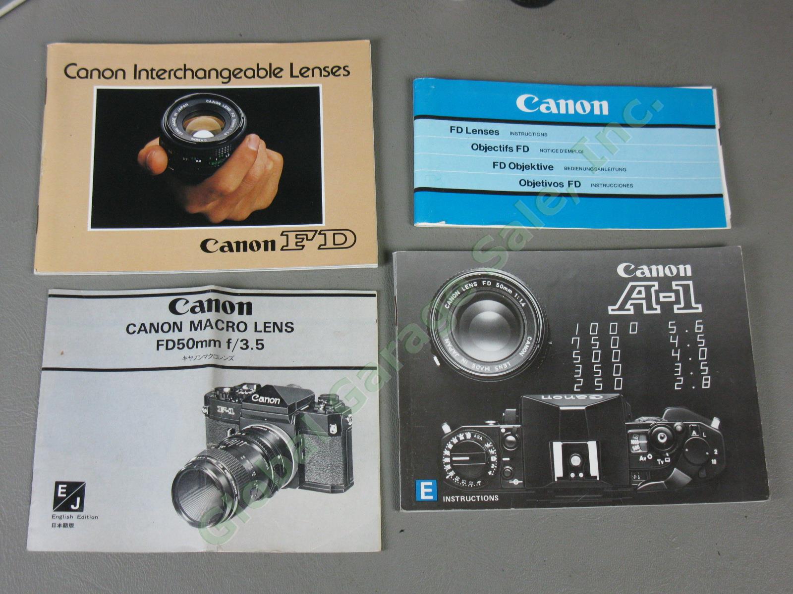Canon A-1 SLR Camera 50mm f/1.4 f/1.8 FD Macro f/3.5 Lens Minolta Flash Bundle 16
