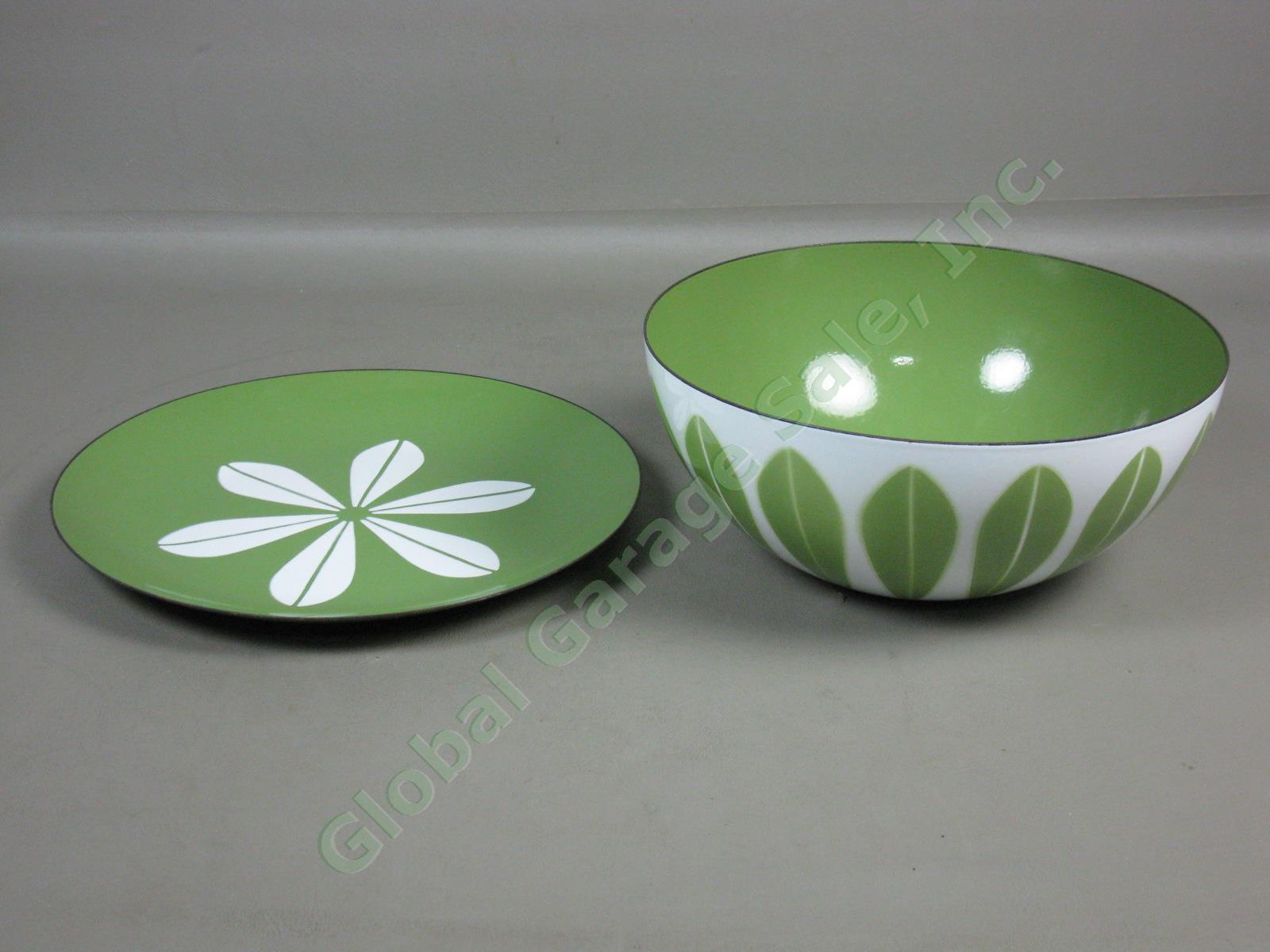Vtg Mid Century Cathrineholm Green Lotus Enamelware 9.5" Bowl 10" Plate/Platter