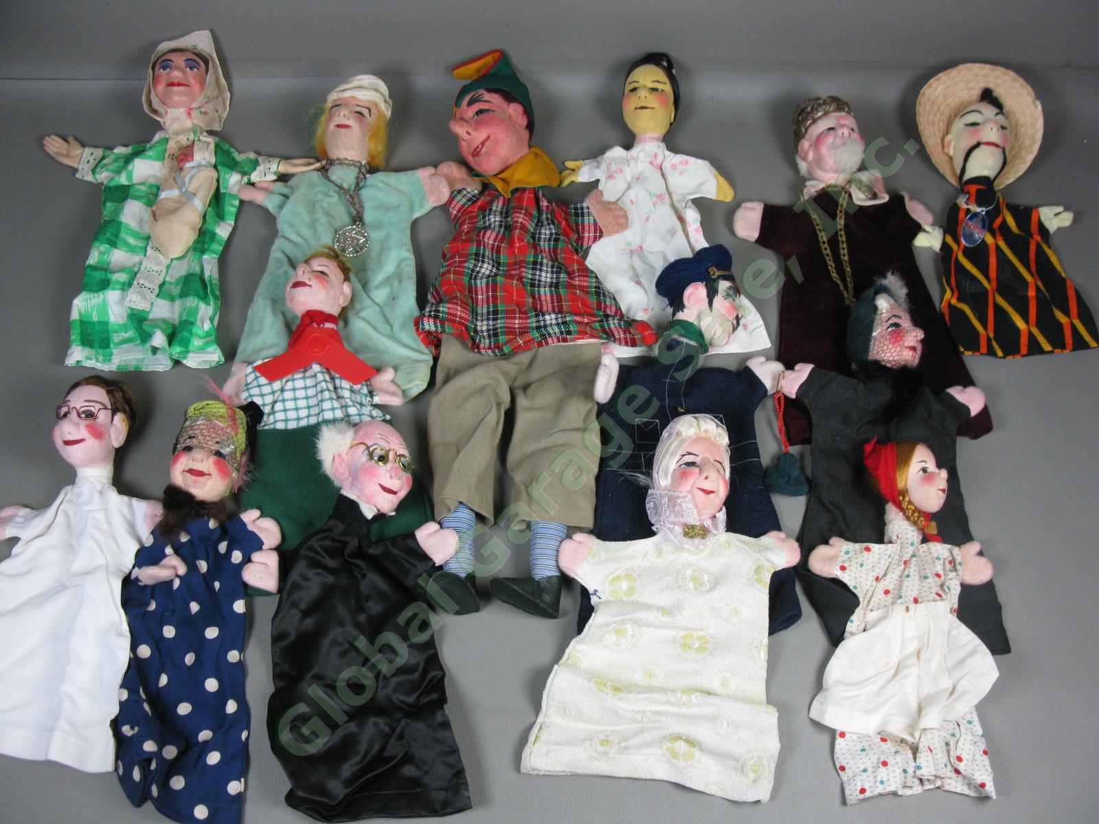 14 Vtg 1940s 1950s Hand Puppets Lot Germany Kunstlerpuppe Felt Heads Kersa + NR!