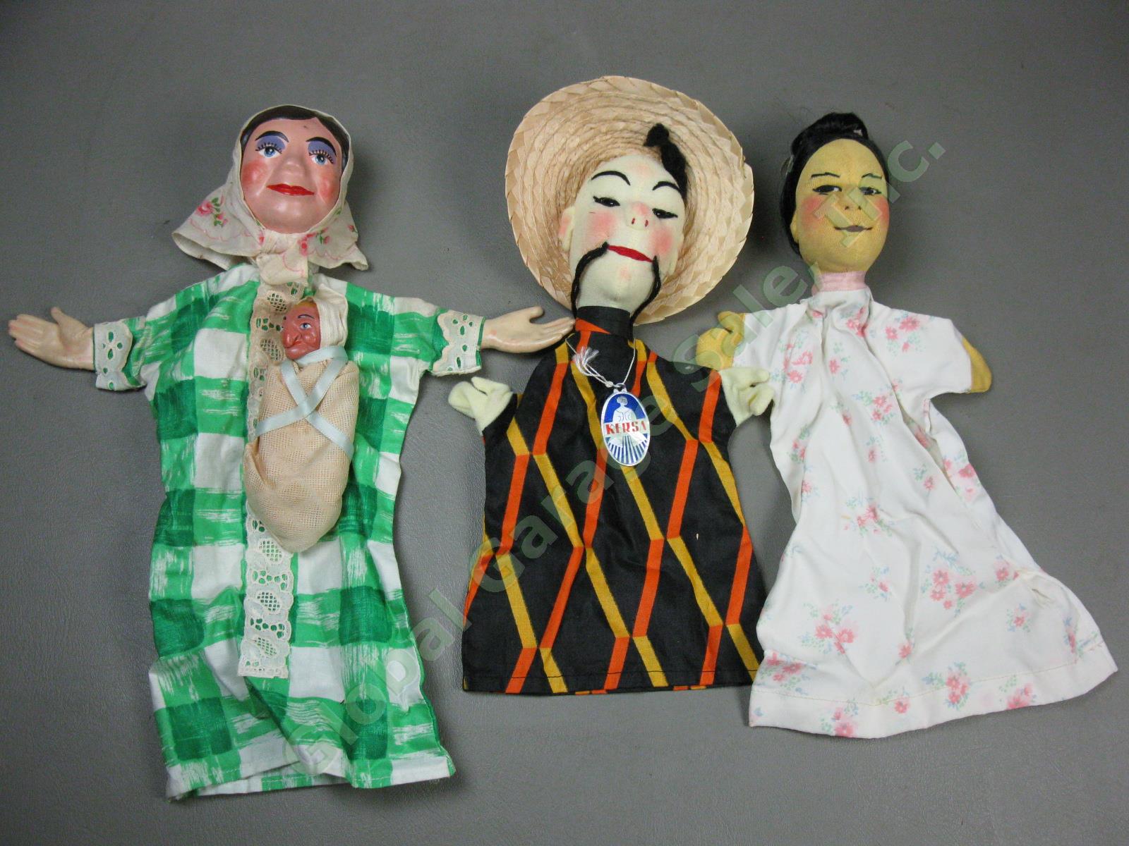 14 Vtg 1940s 1950s Hand Puppets Lot Germany Kunstlerpuppe Felt Heads Kersa + NR! 20