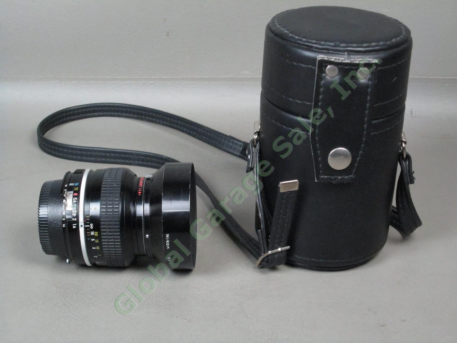 Nikon Nikkor 50mm 1:1.4 Camera Lens HS-1 Hood Hoya Skylight Filter Hard Case NR!
