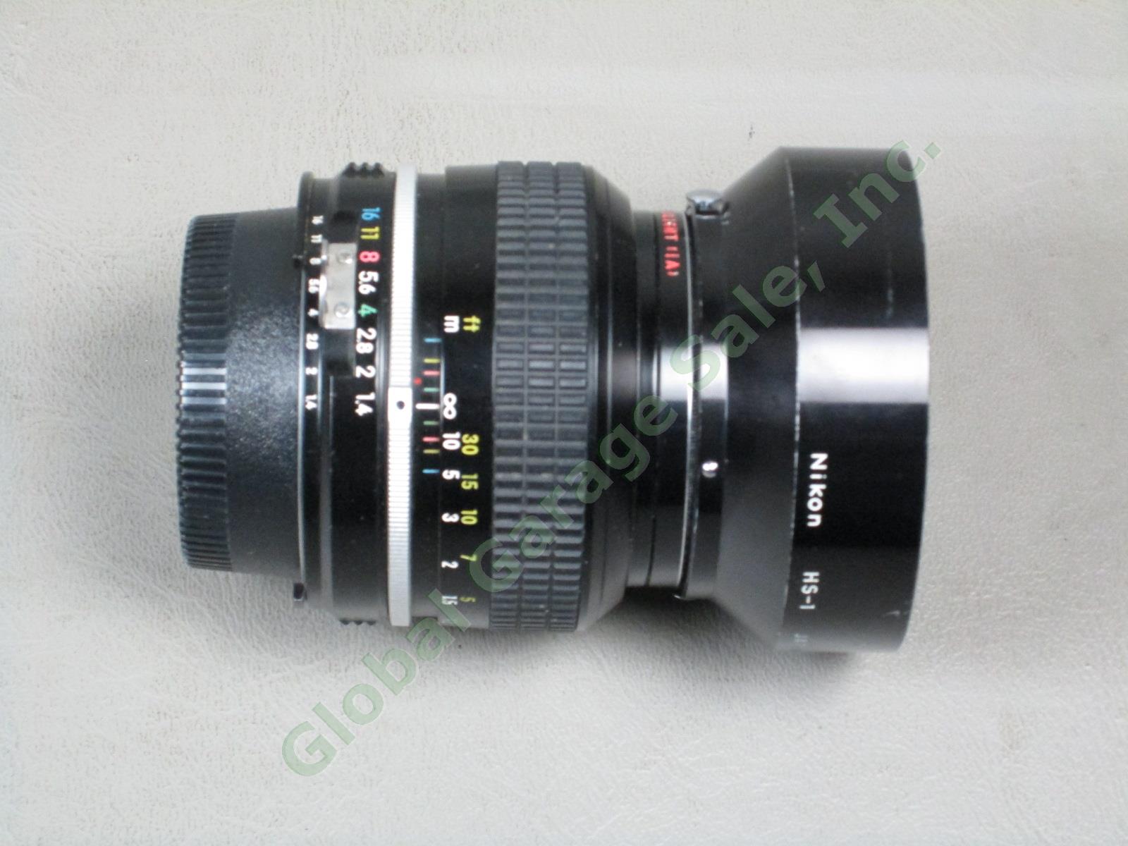 Nikon Nikkor 50mm 1:1.4 Camera Lens HS-1 Hood Hoya Skylight Filter Hard Case NR! 1