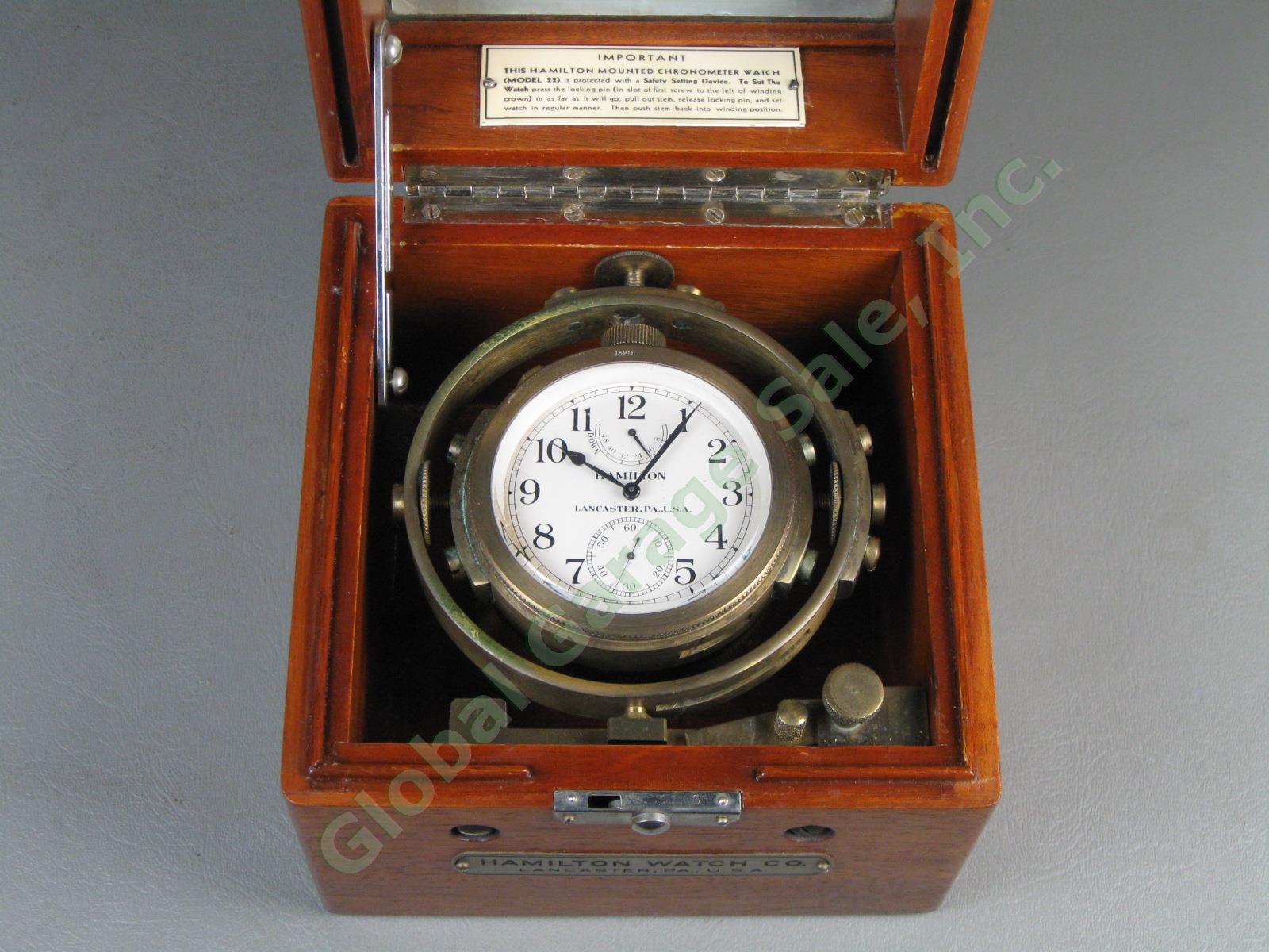 Vtg WWII 1943 Hamilton US Navy Gimbal Mounted Ship Chronometer Watch Model 22 1