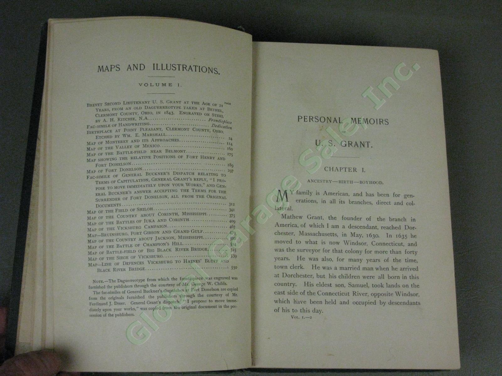 Rare Antique 1885 1886 U.S. Grant Personal Memoirs Volumes I + II Webster Co NY 11