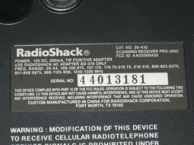 Radio Shack Pro-2052 Dual Trunking 1000 Channel Scanner 4