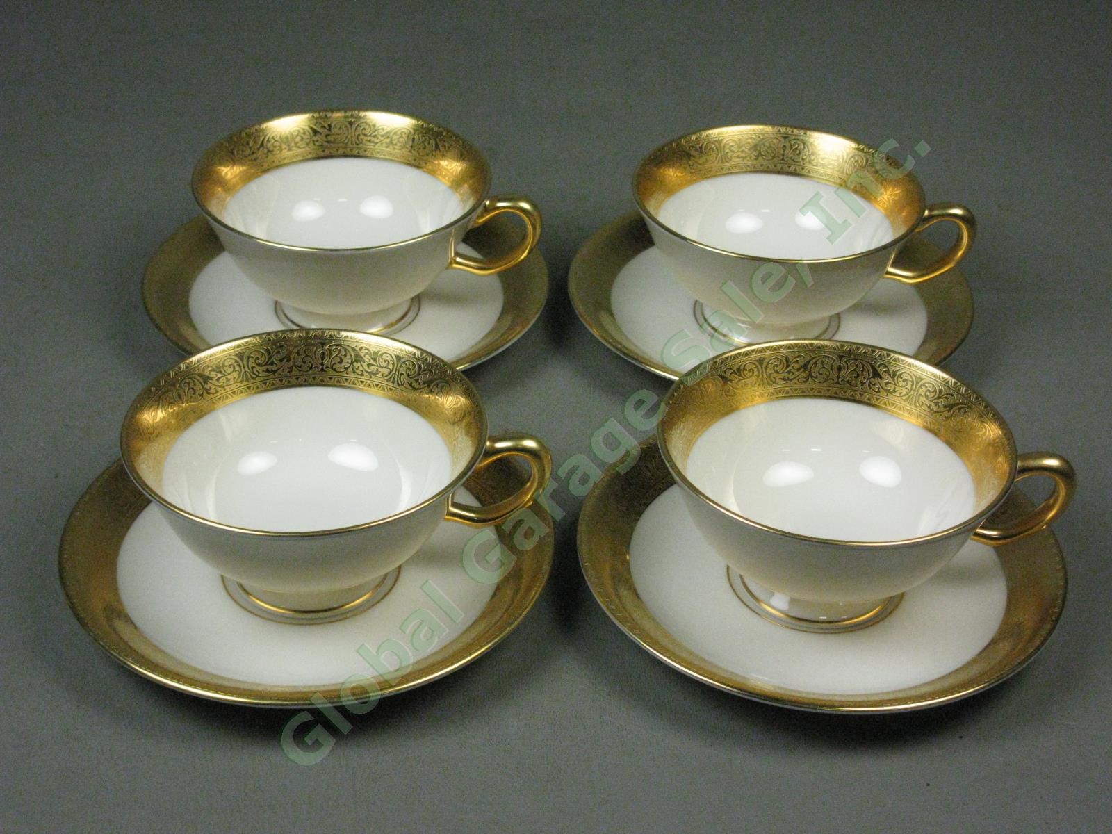 4 Lenox Westchester China M139 Presidential Gold Encrusted Tea Cup Saucer Set NR