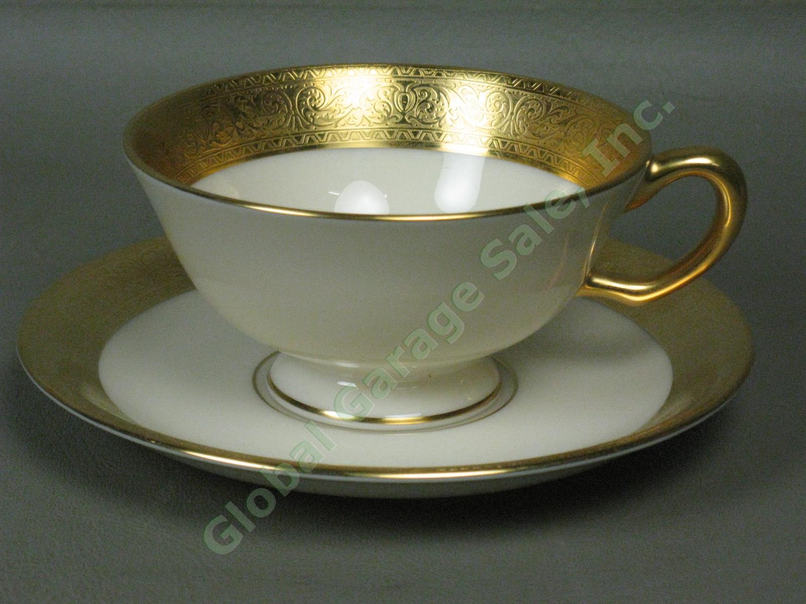 4 Lenox Westchester China M139 Presidential Gold Encrusted Tea Cup Saucer Set NR 1
