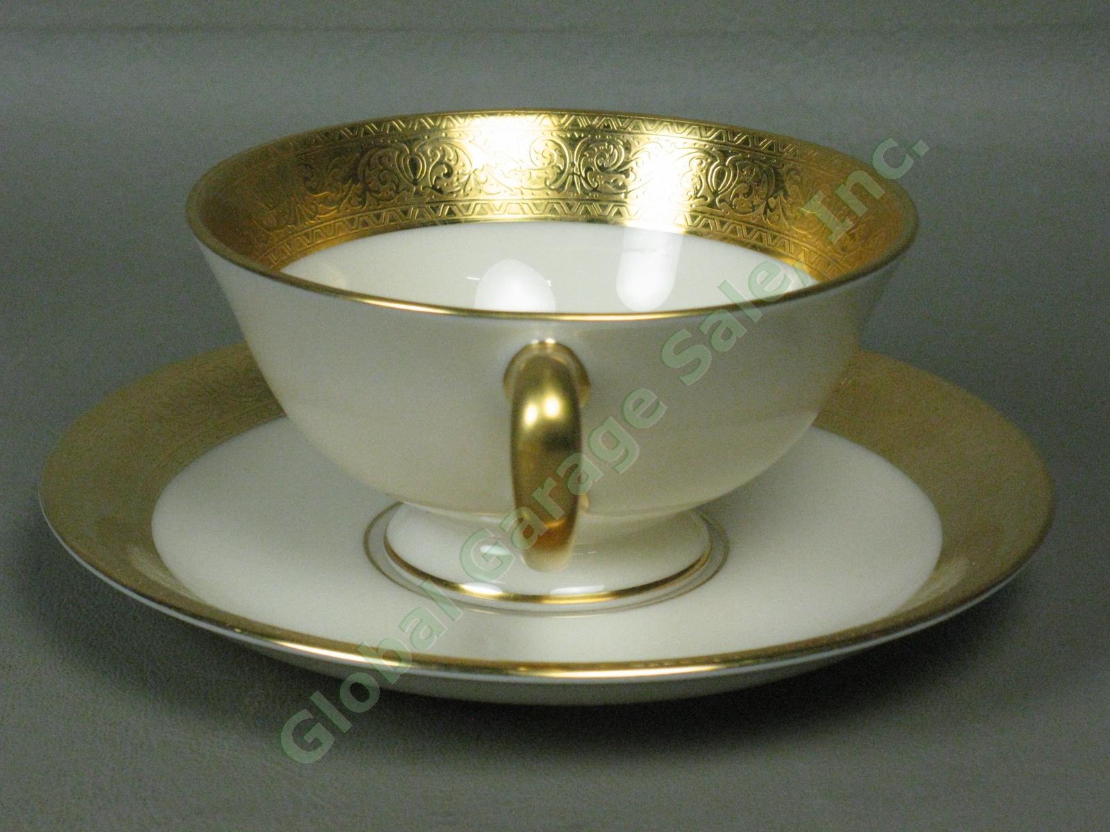 4 Lenox Westchester China M139 Presidential Gold Encrusted Tea Cup Saucer Set NR 2