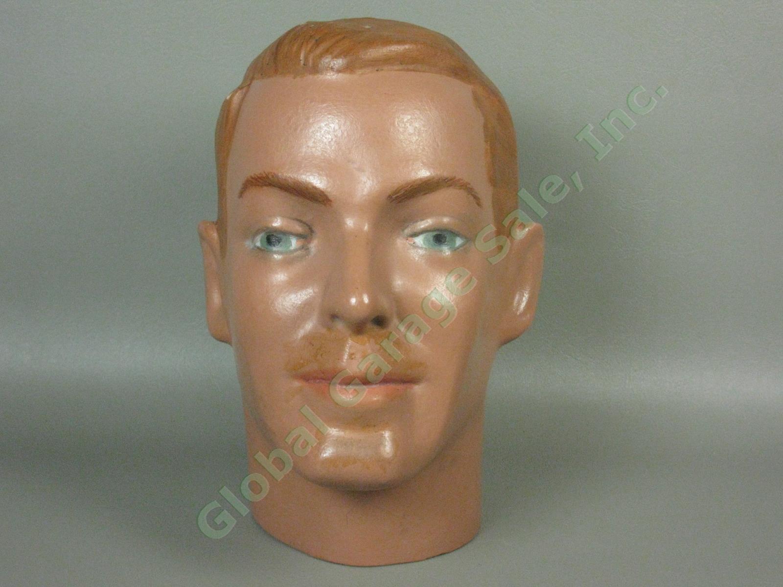 Vtg Art Deco Mid Century Modern Male Mannequin Head Molded Plaster Hand Painted