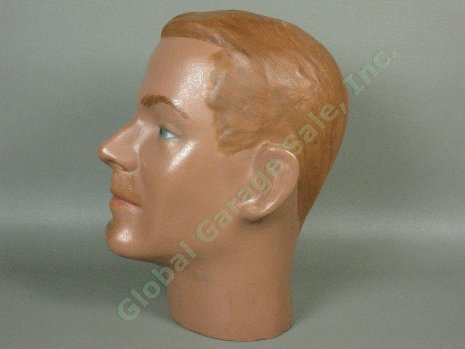 Vtg Art Deco Mid Century Modern Male Mannequin Head Molded Plaster Hand Painted 2