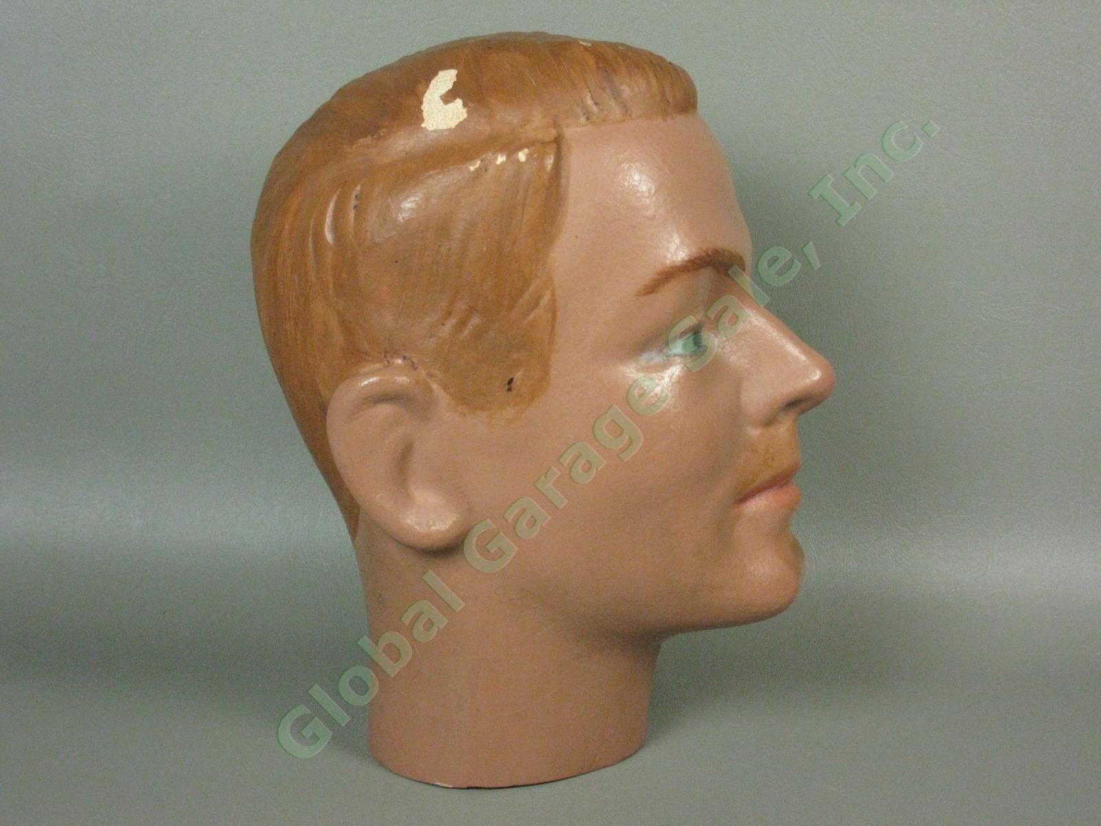 Vtg Art Deco Mid Century Modern Male Mannequin Head Molded Plaster Hand Painted 4