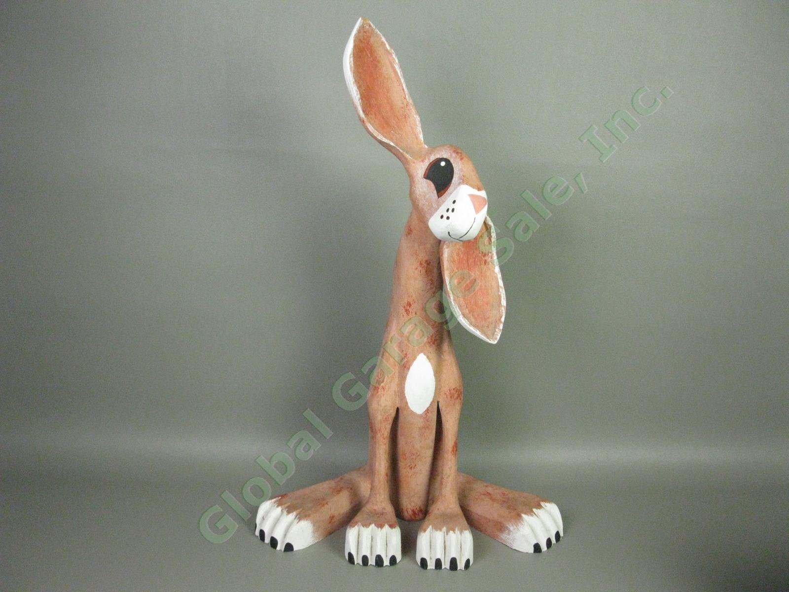 Rare Vtg Rory Alvarez Signed 22" Inch Carved Hand-Painted Folk Art Bunny Rabbit