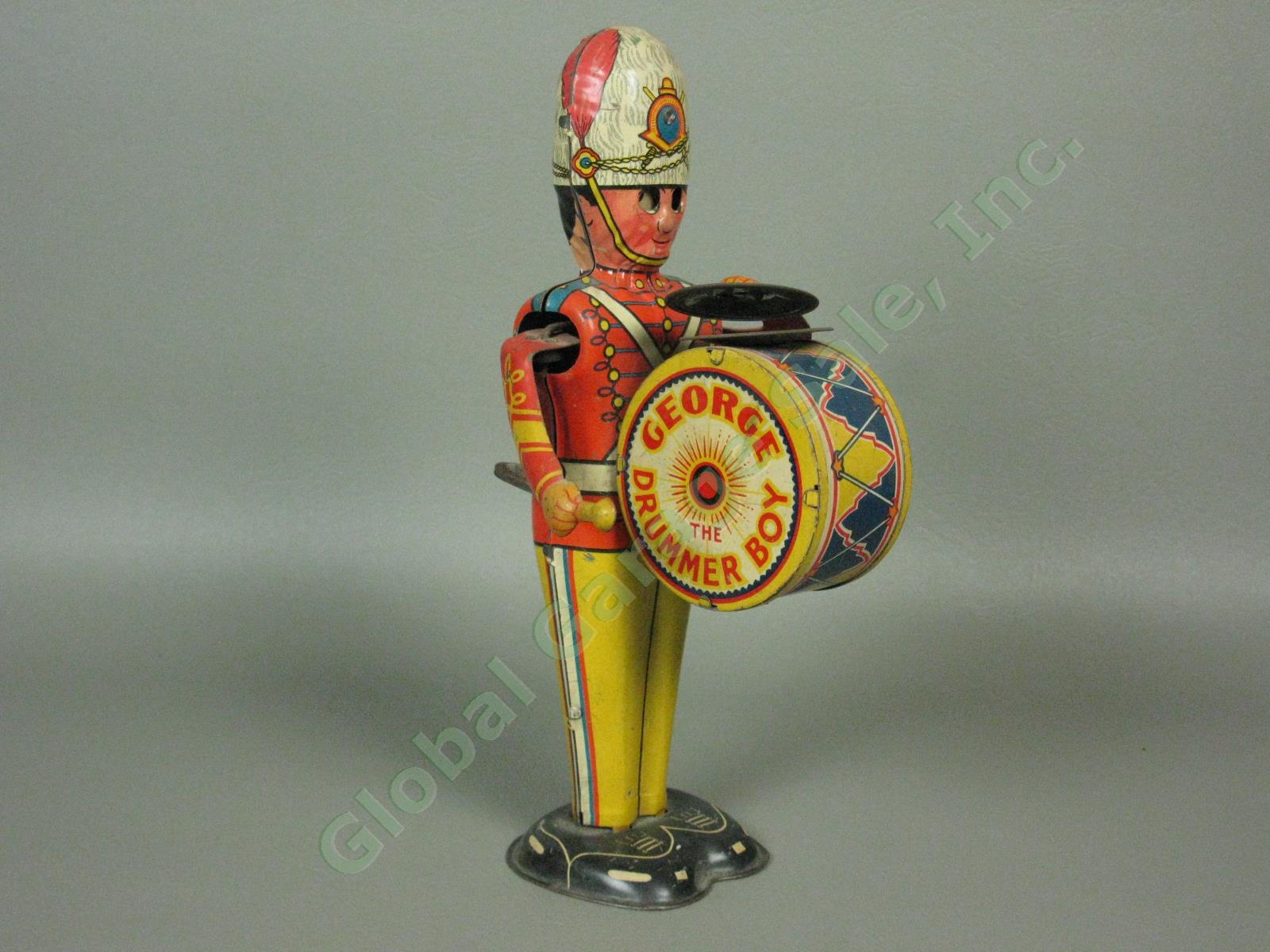 Vtg Antique Marx George The Drummer Boy Wind-Up Marching Band Tin Toy Works! NR!