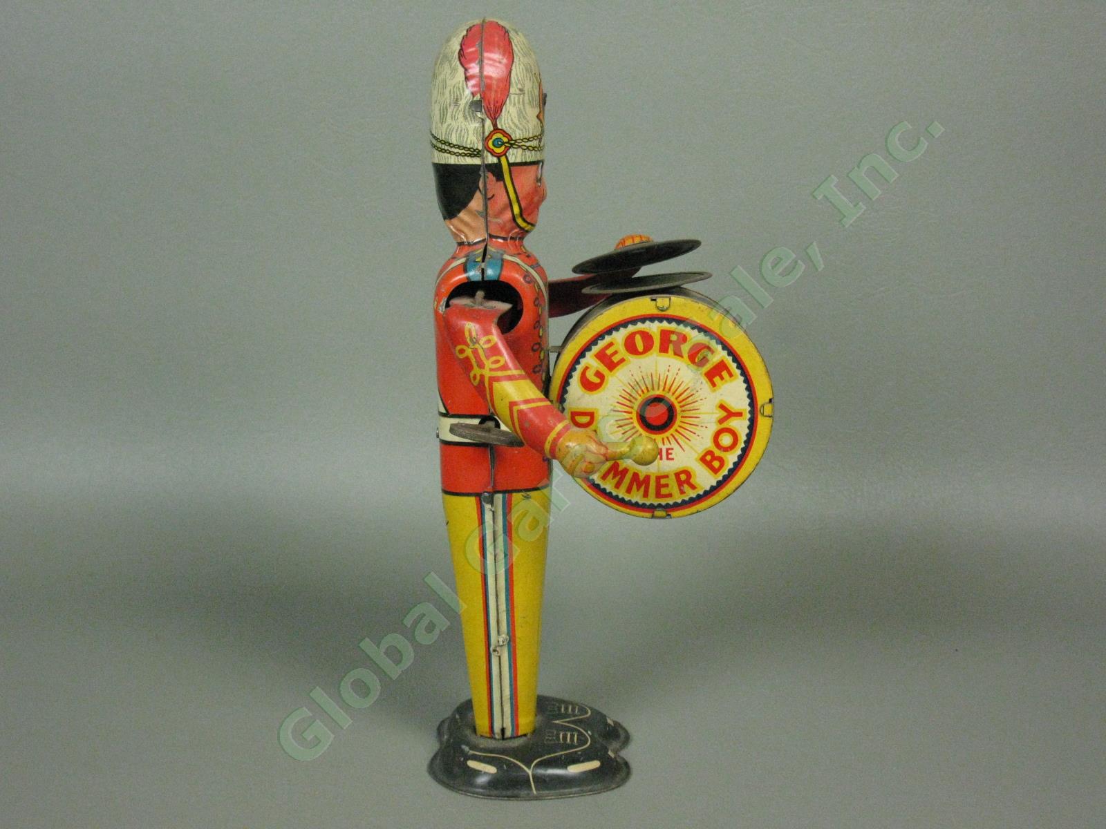 Vtg Antique Marx George The Drummer Boy Wind-Up Marching Band Tin Toy Works! NR! 1