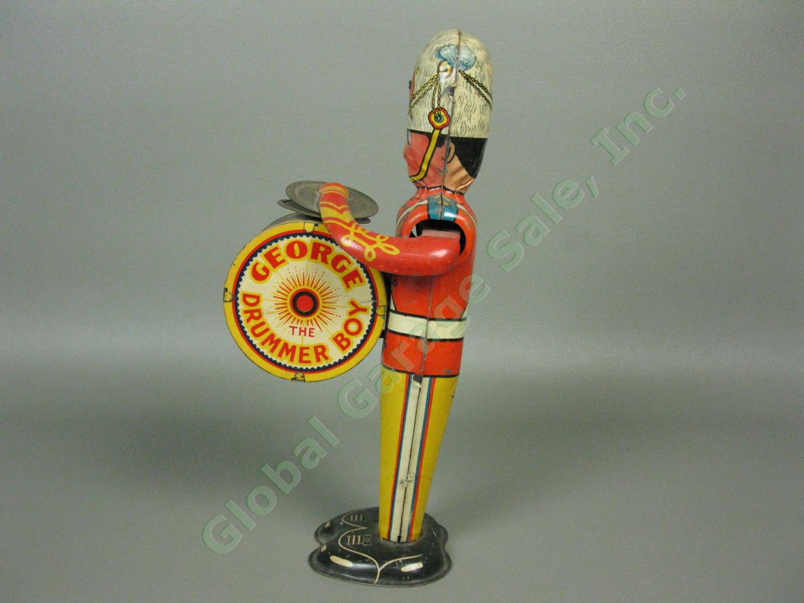 Vtg Antique Marx George The Drummer Boy Wind-Up Marching Band Tin Toy Works! NR! 4