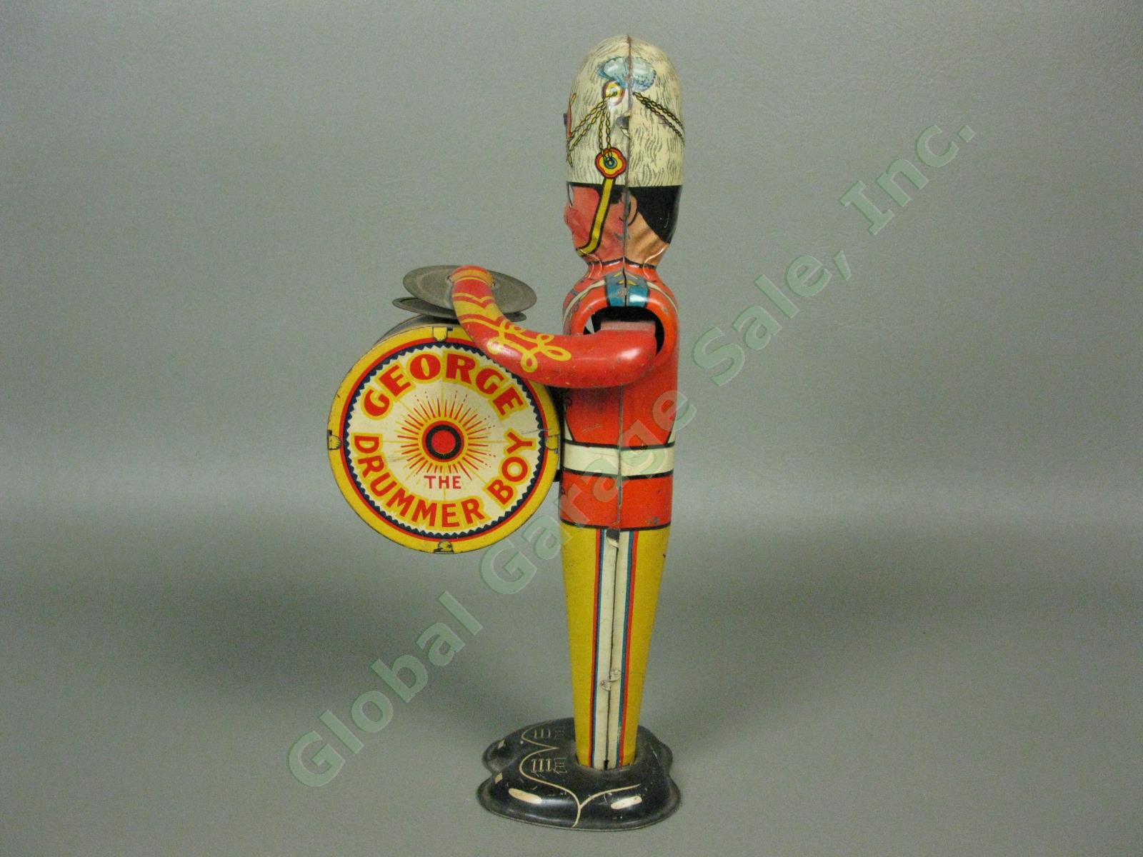Vtg Antique Marx George The Drummer Boy Wind-Up Marching Band Tin Toy Works! NR! 5