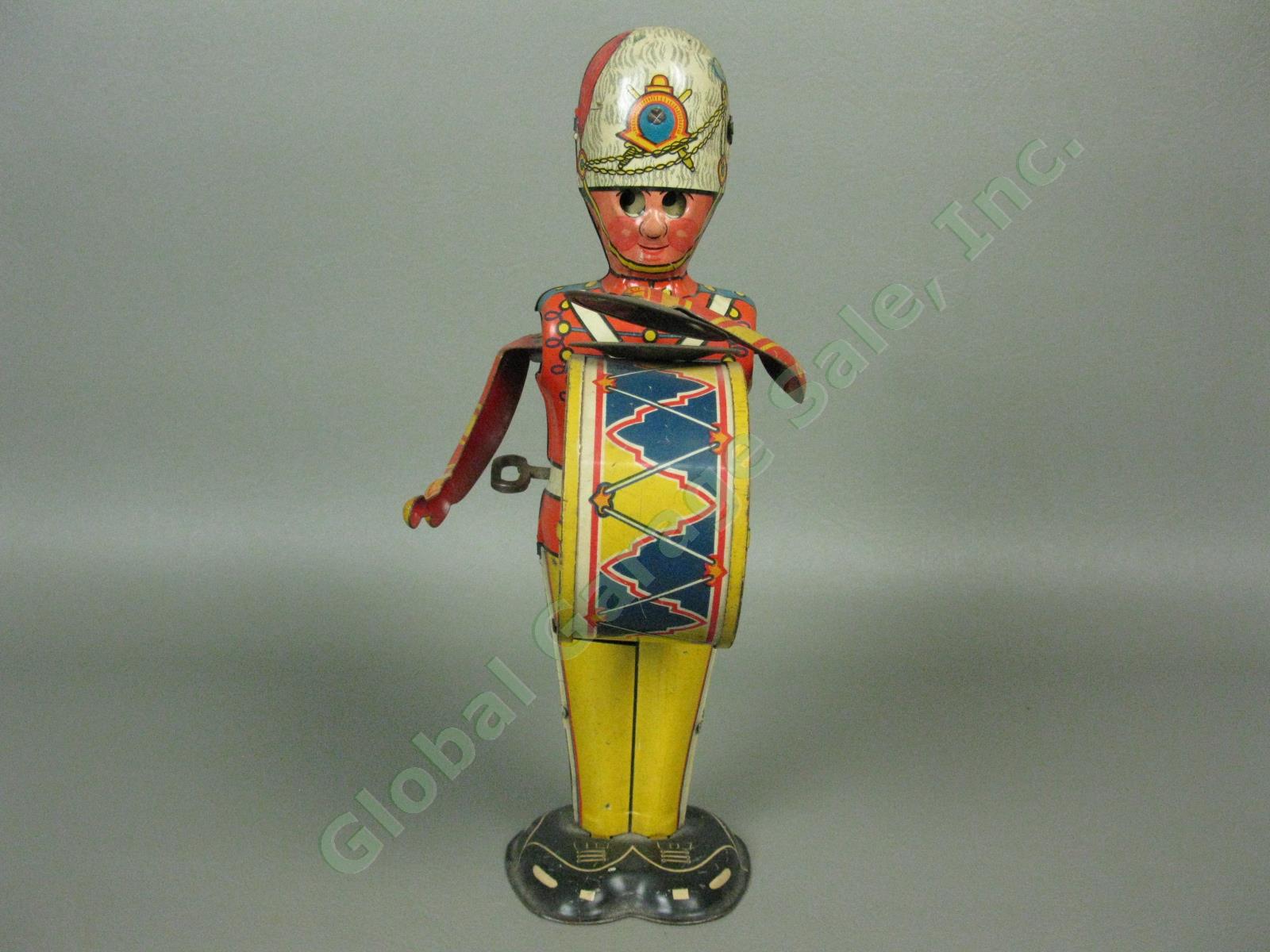 Vtg Antique Marx George The Drummer Boy Wind-Up Marching Band Tin Toy Works! NR! 6