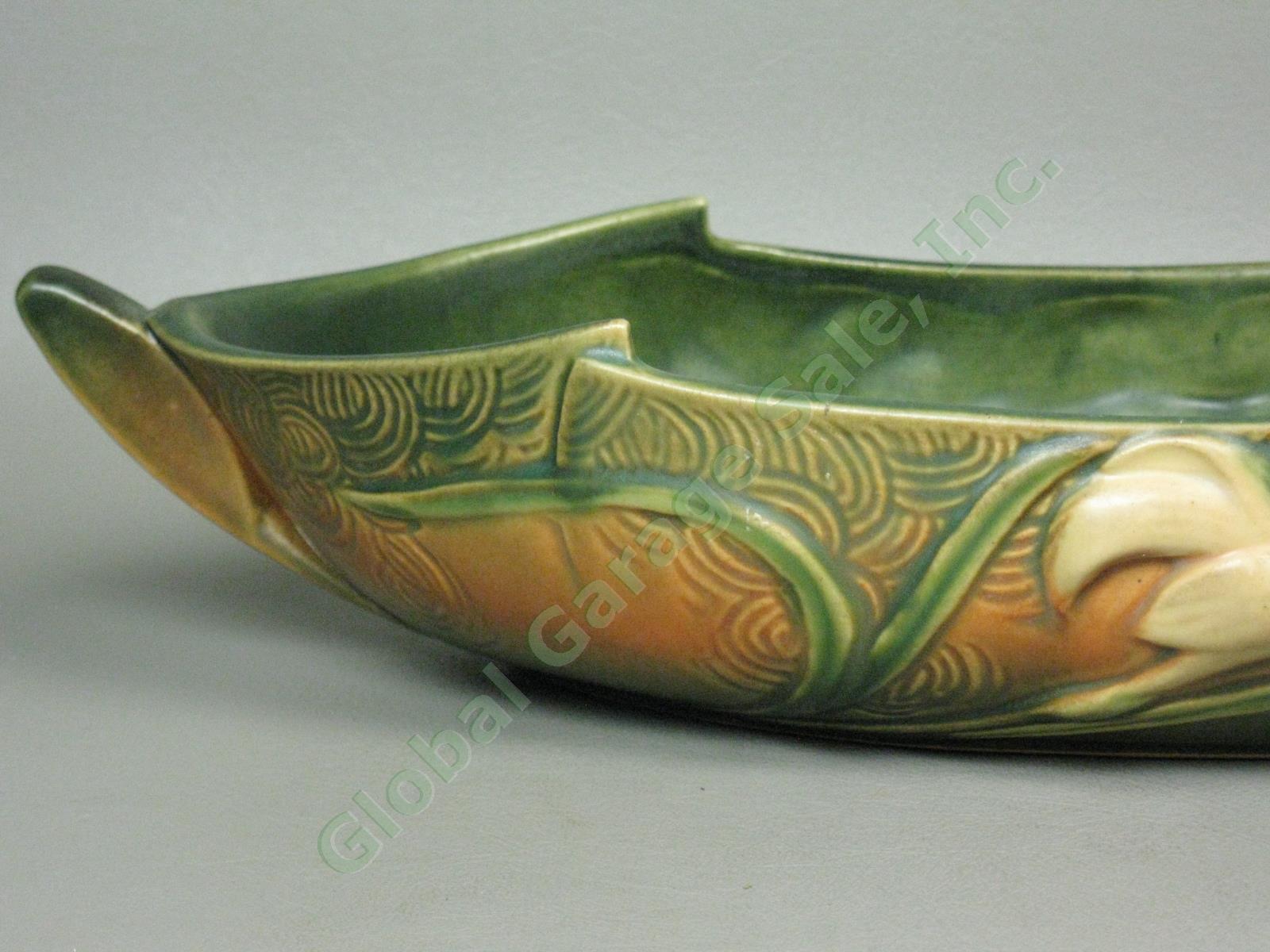 Vtg Roseville Pottery Zephyr Lily Console Center Bowl 478-12 Handles Brown Green 6